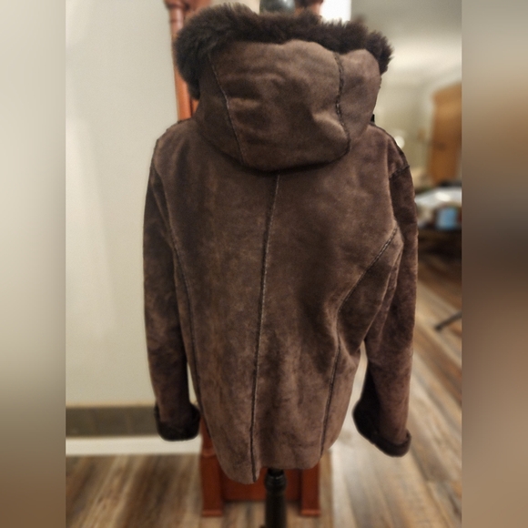 Damselle suede leather coat, size large, brown - Picture 3 of 6